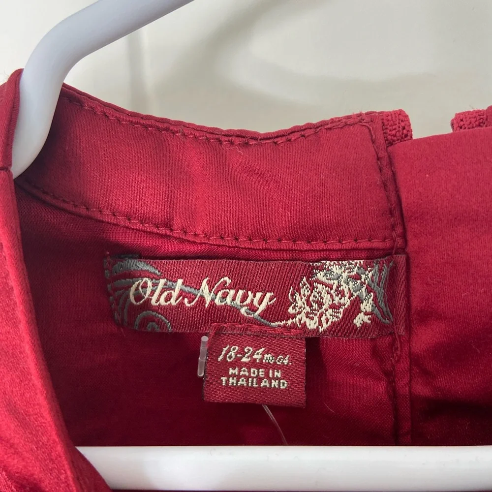 NWOT Vintage Old Navy baby girl’s deep red satin tiered‎ bow sleeveless dress
